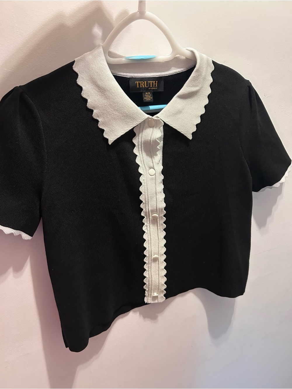 Truth Black Crop Top with White Trim Collar